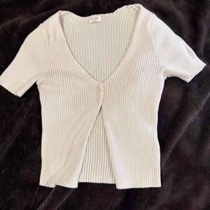 White Ribbed V-Neck Top